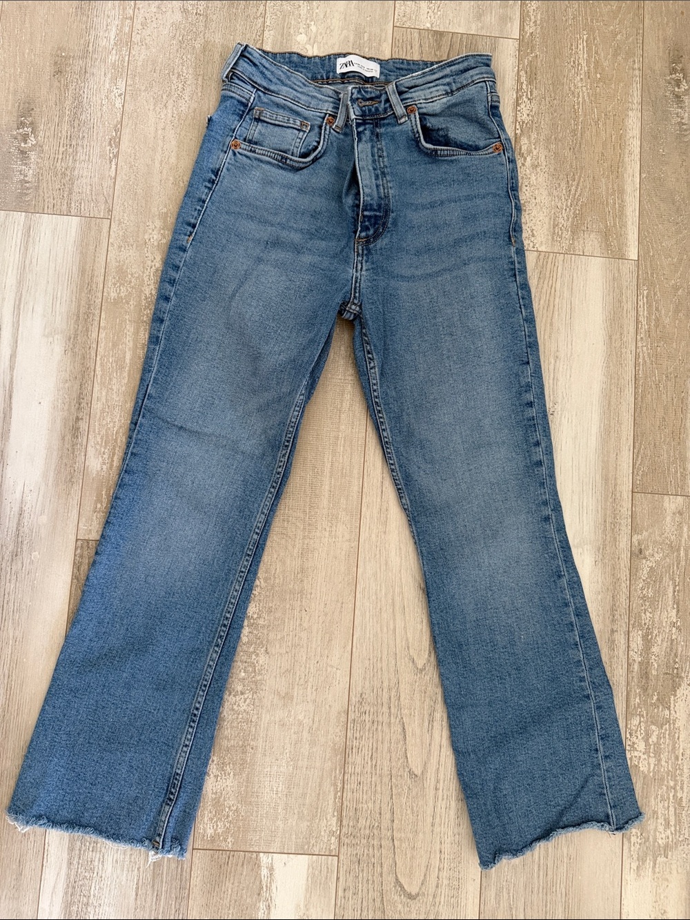 Zara Medium Blue High-Rise Flared Jeans Ankle 6